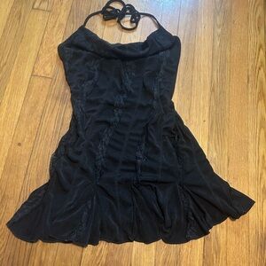 Y2K black slinky club rave lace dress medium
